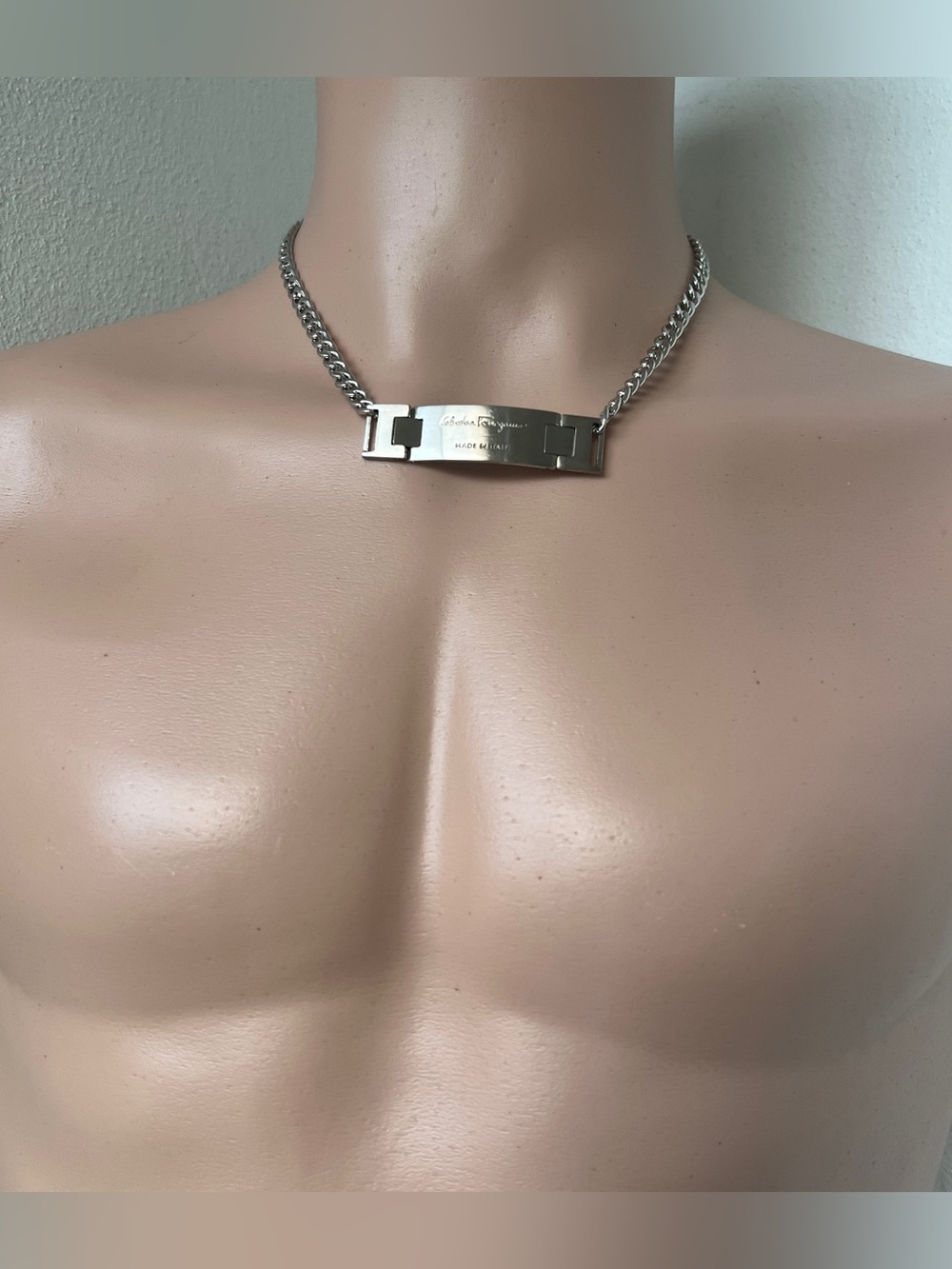 Men’s Ferragamo Vintage Hardware Necklace | Silver Custom Curb Chain 19”
